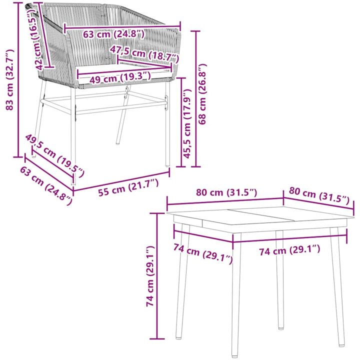 Matgrupp för trädgården med dynor 5 delar grå polyrotting glas vidaXL 80 x 80 x 74 cm – bild 10