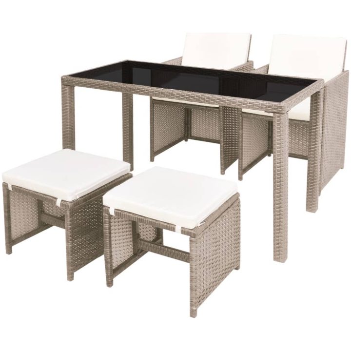 Matgrupp för trädgården med dynor 5 delar konstrotting beige vidaXL – bild 2