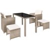Matgrupp för trädgården med dynor 5 delar konstrotting beige vidaXL – miniatyr 3