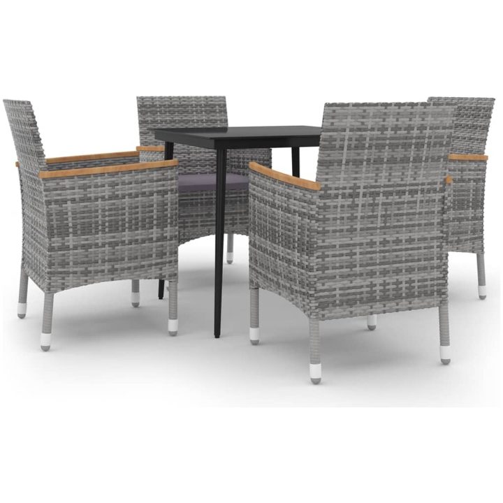 Matgrupp för trädgården med dynor 5 delar konstrotting och glas vidaXL 80 cm table length – bild 2