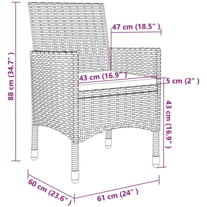 Matgrupp för trädgården med dynor 5 delar konstrotting och glas vidaXL 80 cm table length – bild 8