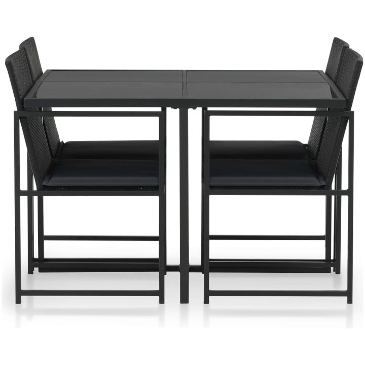 Matgrupp för trädgården med dynor 5 delar konstrotting svart vidaXL – bild 2