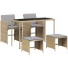 Matgrupp för trädgården med dynor 5 delar mixbeige konstrotting vidaXL – miniatyr 2