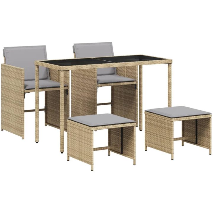 Matgrupp för trädgården med dynor 5 delar mixbeige konstrotting vidaXL – bild 2