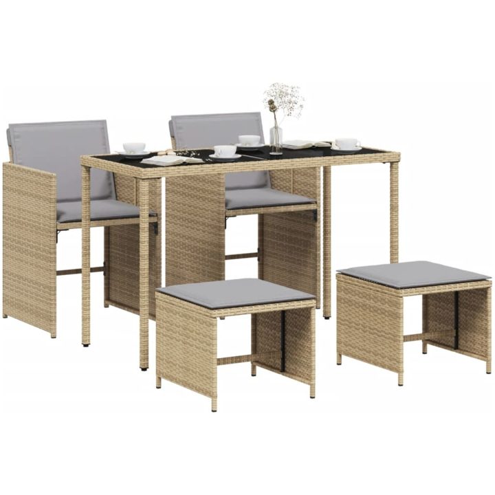 Matgrupp för trädgården med dynor 5 delar mixbeige konstrotting vidaXL – bild 3