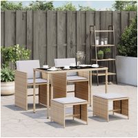 Matgrupp för trädgården med dynor 5 delar mixbeige konstrotting vidaXL