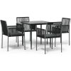 Matgrupp för trädgården med dynor 5 delar svart konstr. & stål vidaXL 80 cm table length – miniatyr 2
