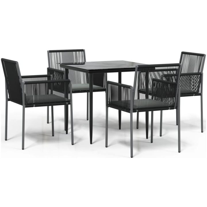 Matgrupp för trädgården med dynor 5 delar svart konstr. & stål vidaXL 80 cm table length – bild 2