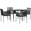Matgrupp för trädgården med dynor 5 delar svart konstr. & stål vidaXL 80 cm table length – miniatyr 3