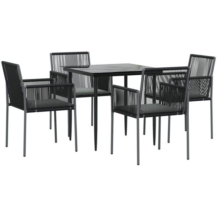 Matgrupp för trädgården med dynor 5 delar svart konstr. & stål vidaXL 80 cm table length – bild 3