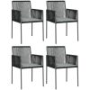 Matgrupp för trädgården med dynor 5 delar svart konstr. & stål vidaXL 80 cm table length – miniatyr 4