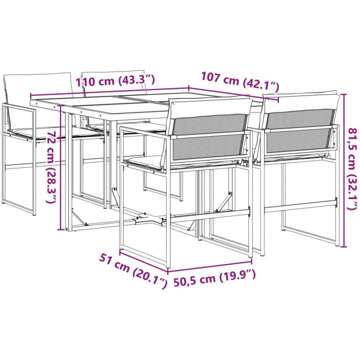 Matgrupp för trädgården med dynor 5 delar svart textilene vidaXL – bild 9