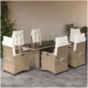 Matgrupp för trädgården med dynor 7 delar beige konstrotting vidaXL
