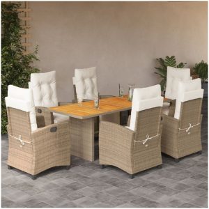 Matgrupp för trädgården med dynor 7 delar beige konstrotting vidaXL