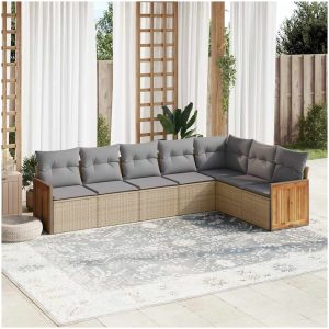 Matgrupp för trädgården med dynor 7 delar beige konstrotting vidaXL