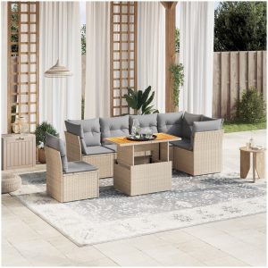 Matgrupp för trädgården med dynor 7 delar beige konstrotting vidaXL