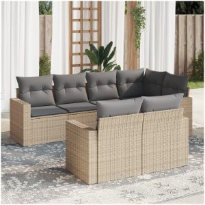 Matgrupp för trädgården med dynor 7 delar beige konstrotting vidaXL