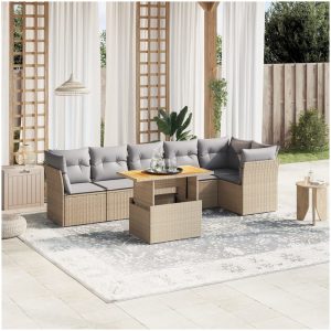 Matgrupp för trädgården med dynor 7 delar beige konstrotting vidaXL
