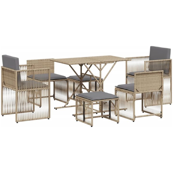 Matgrupp för trädgården med dynor 7 delar beige konstrotting vidaXL – bild 2
