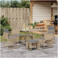 Matgrupp för trädgården med dynor 7 delar beige konstrotting vidaXL