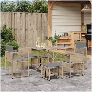 Matgrupp för trädgården med dynor 7 delar beige konstrotting vidaXL