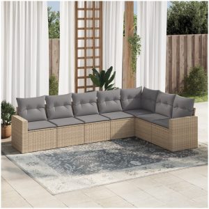 Matgrupp för trädgården med dynor 7 delar beige konstrotting vidaXL