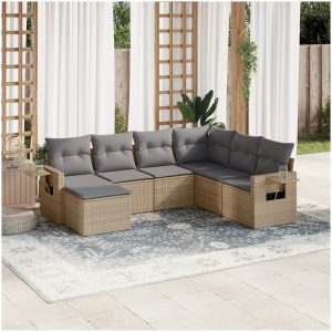 Matgrupp för trädgården med dynor 7 delar beige konstrotting vidaXL