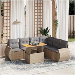 Matgrupp för trädgården med dynor 7 delar beige konstrotting vidaXL