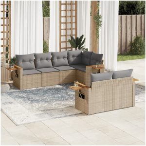 Matgrupp för trädgården med dynor 7 delar beige konstrotting vidaXL