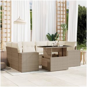 Matgrupp för trädgården med dynor 7 delar beige konstrotting vidaXL