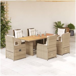Matgrupp för trädgården med dynor 7 delar beige konstrotting vidaXL