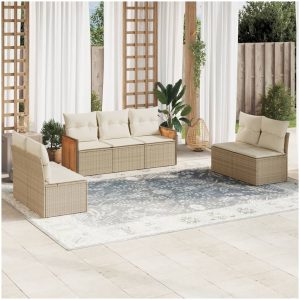 Matgrupp för trädgården med dynor 7 delar beige konstrotting vidaXL