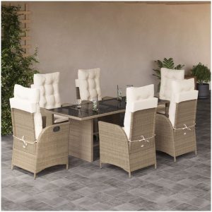 Matgrupp för trädgården med dynor 7 delar beige konstrotting vidaXL