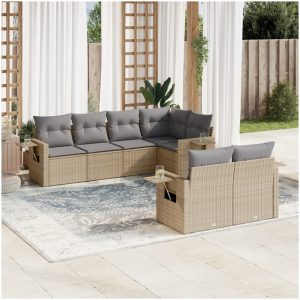 Matgrupp för trädgården med dynor 7 delar beige konstrotting vidaXL