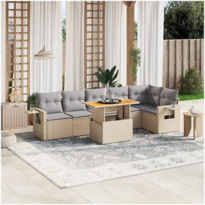Matgrupp för trädgården med dynor 7 delar beige konstrotting vidaXL