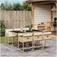Matgrupp för trädgården med dynor 7 delar beige konstrotting vidaXL