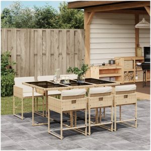 Matgrupp för trädgården med dynor 7 delar beige konstrotting vidaXL