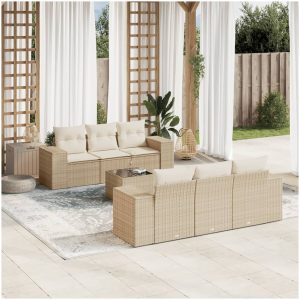 Matgrupp för trädgården med dynor 7 delar beige konstrotting vidaXL