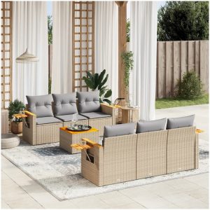 Matgrupp för trädgården med dynor 7 delar beige konstrotting vidaXL