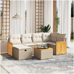 Matgrupp för trädgården med dynor 7 delar beige konstrotting vidaXL