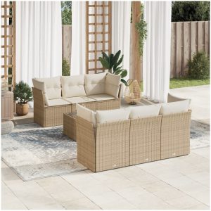Matgrupp för trädgården med dynor 7 delar beige konstrotting vidaXL