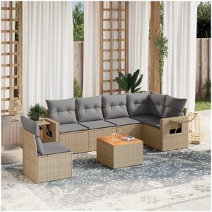 Matgrupp för trädgården med dynor 7 delar beige konstrotting vidaXL