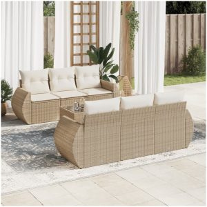 Matgrupp för trädgården med dynor 7 delar beige konstrotting vidaXL