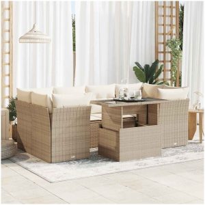 Matgrupp för trädgården med dynor 7 delar beige konstrotting vidaXL