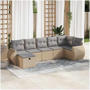 Matgrupp för trädgården med dynor 7 delar beige konstrotting vidaXL