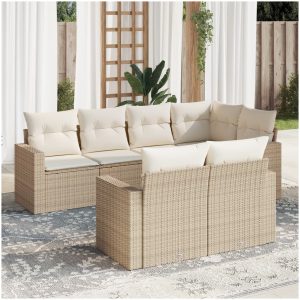 Matgrupp för trädgården med dynor 7 delar beige konstrotting vidaXL