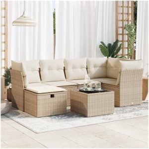 Matgrupp för trädgården med dynor 7 delar beige konstrotting vidaXL