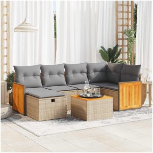 Matgrupp för trädgården med dynor 7 delar beige konstrotting vidaXL