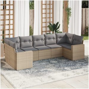 Matgrupp för trädgården med dynor 7 delar beige konstrotting vidaXL