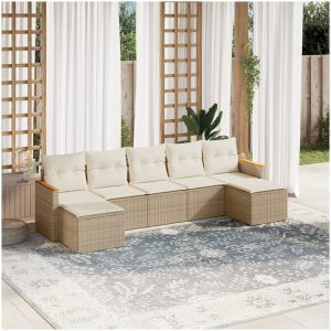 Matgrupp för trädgården med dynor 7 delar beige konstrotting vidaXL